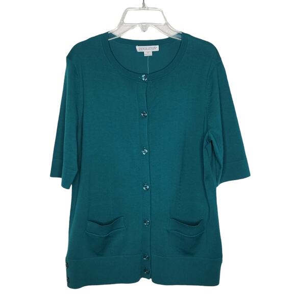 Pendleton NWT Teal Green Silk Blend Knit Elbow Sleeve Cardigan With Pockets M - Picture 1 of 6